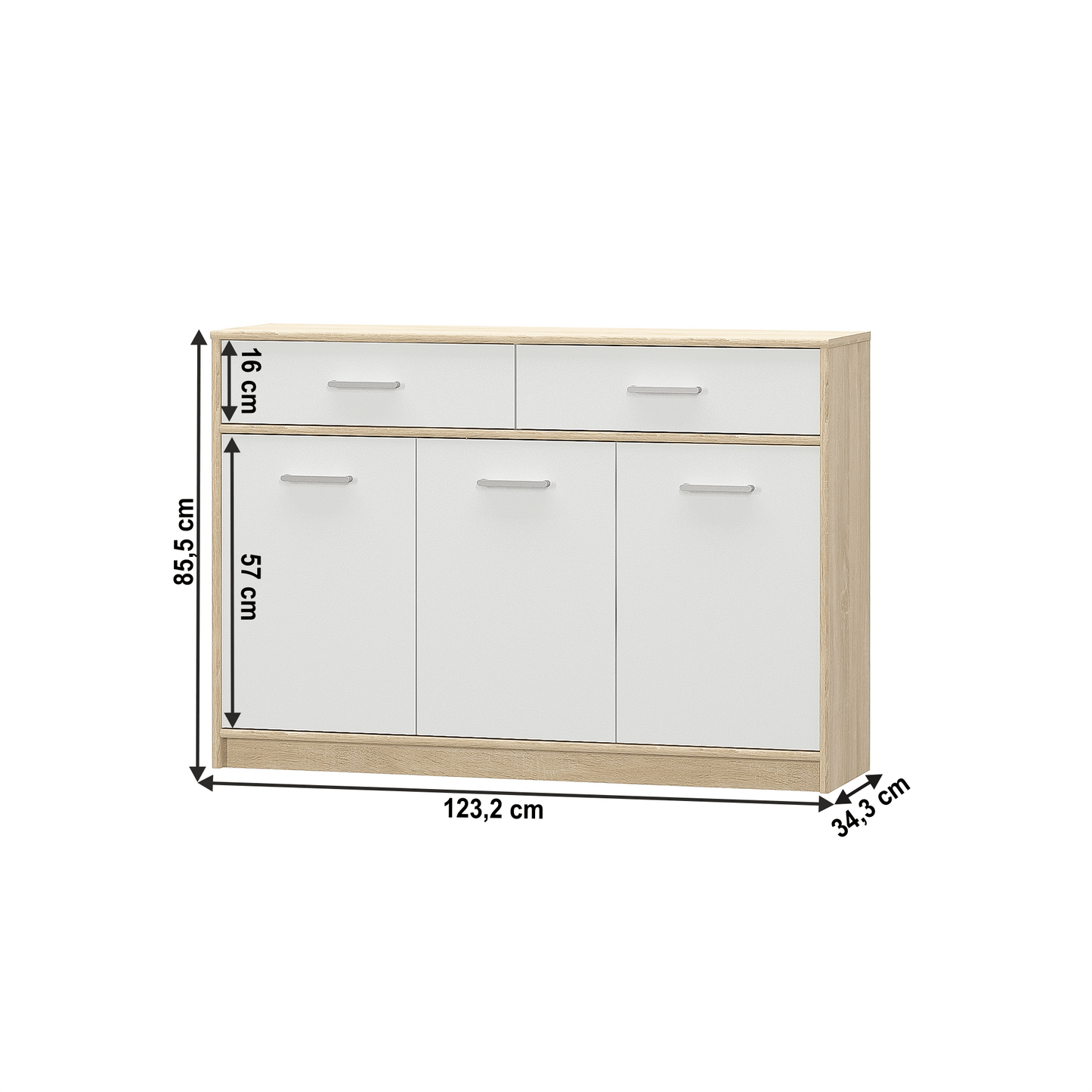 Comodă 3D2S, alb/stejar sonoma, TEYO