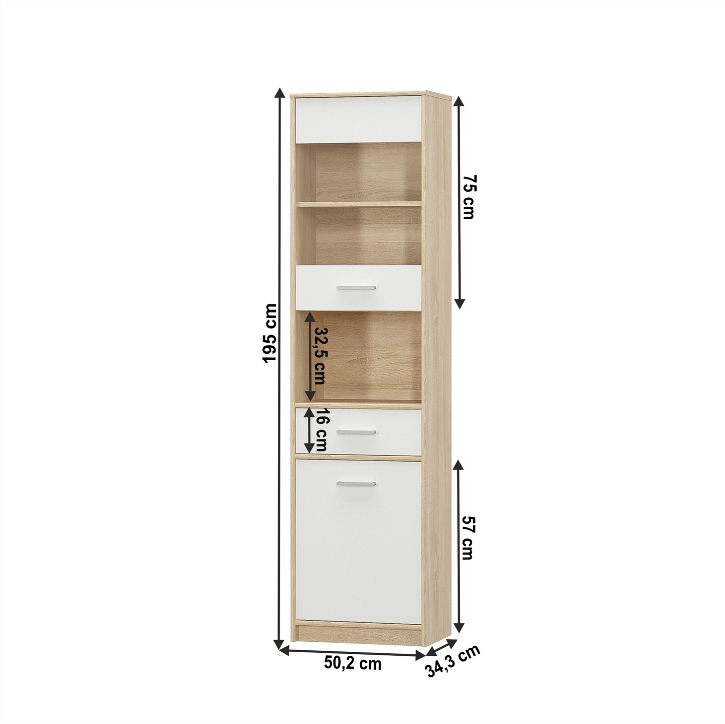Vitrină 1D1W1S, alb/stejar sonoma, TEYO