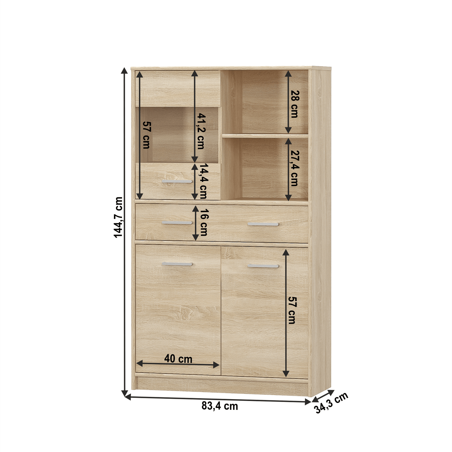 Vitrină 2D1W1S/80, stejar sonoma, TEYO