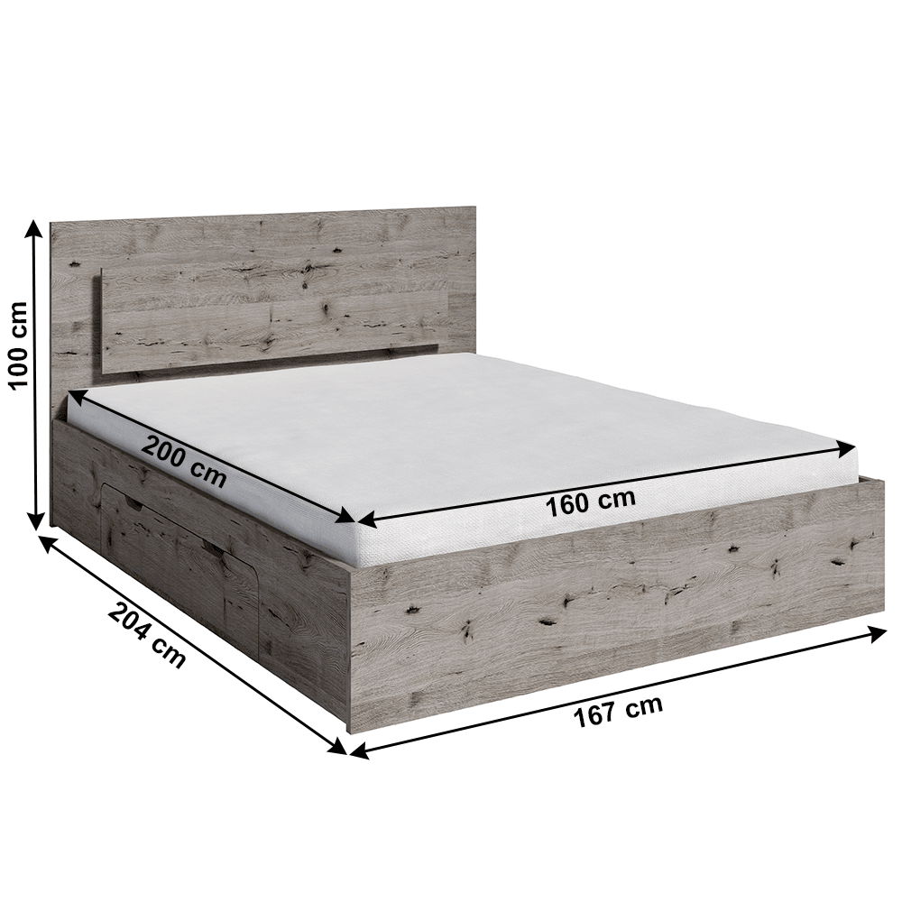 Pat 160x200, cu iluminare LED din spate, stejar welington, TOGOS