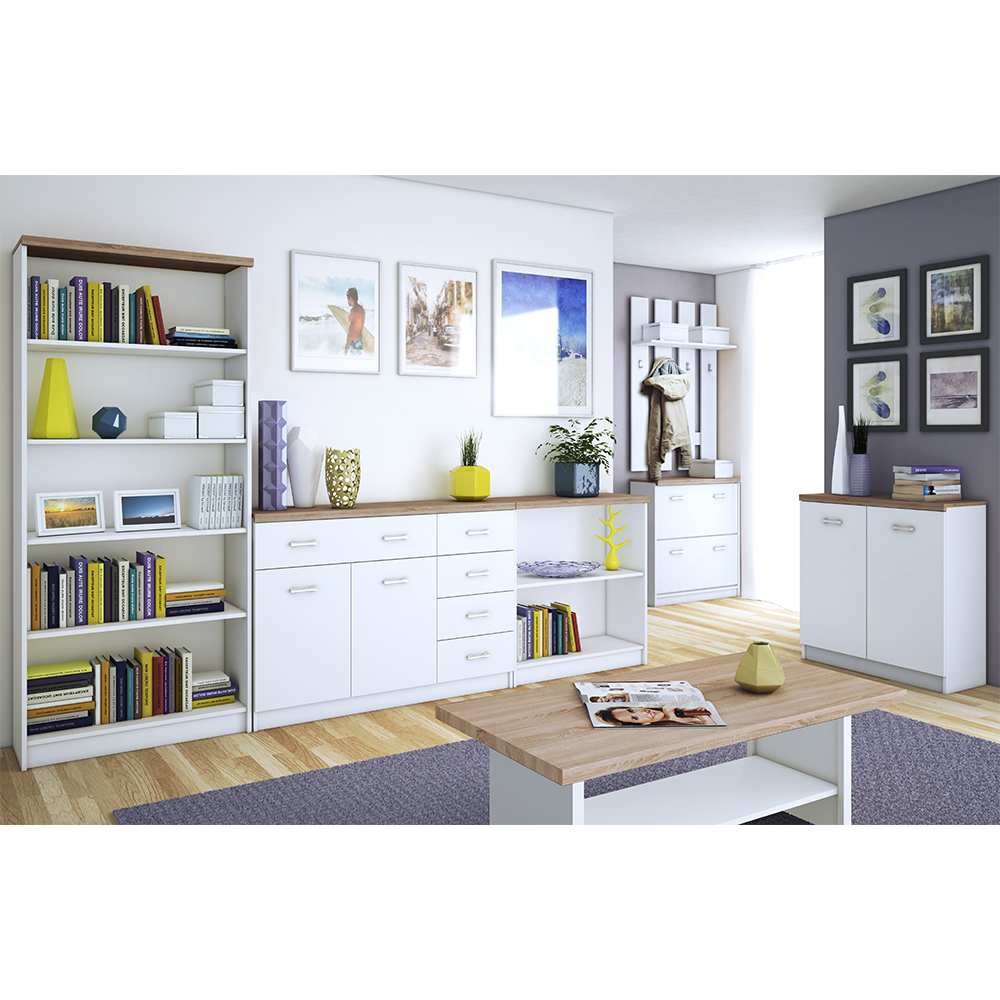 Măsuţă de cafea 115, PAL melaminat, alb/stejar sonoma, TOPTY TYP 18