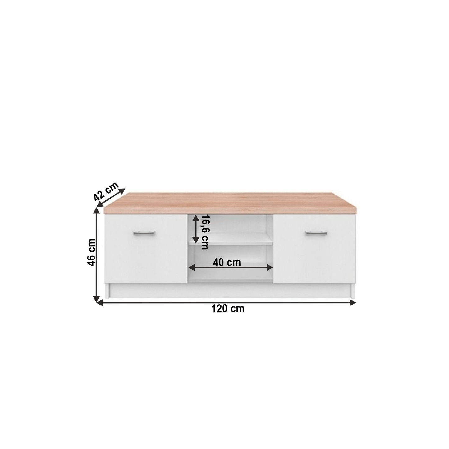 Comodă TV 2D, PAL melaminat, alb/stejar sonoma, TOPTY TYP 15