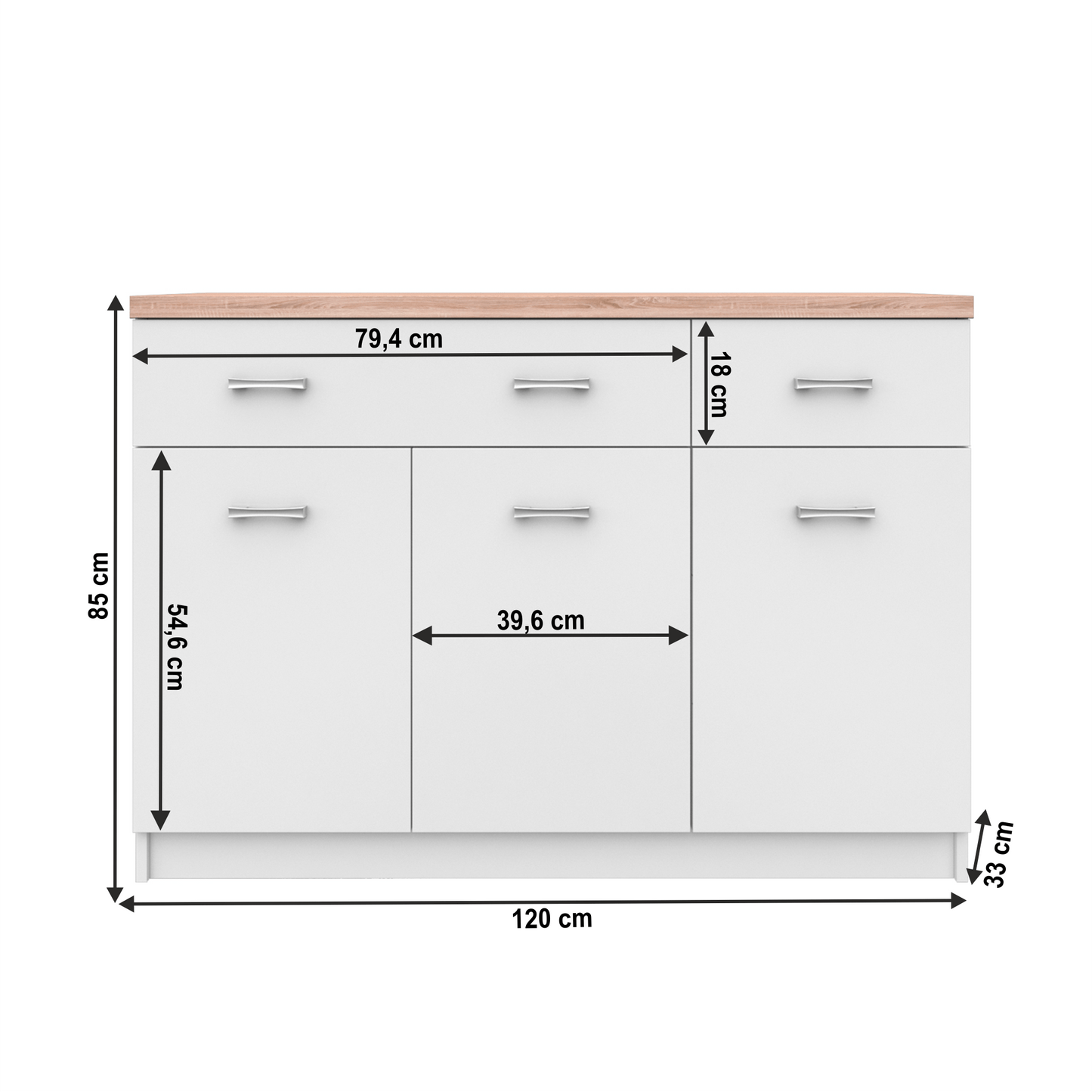 Comodă 3d2s, alb/stejar sonoma, TOPTY TYP 07