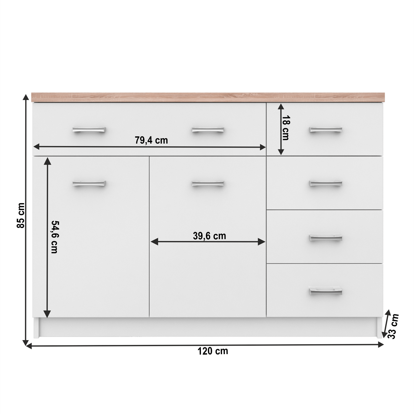 Comodă 2d5s, alb/stejar sonoma, TOPTY TYP 08