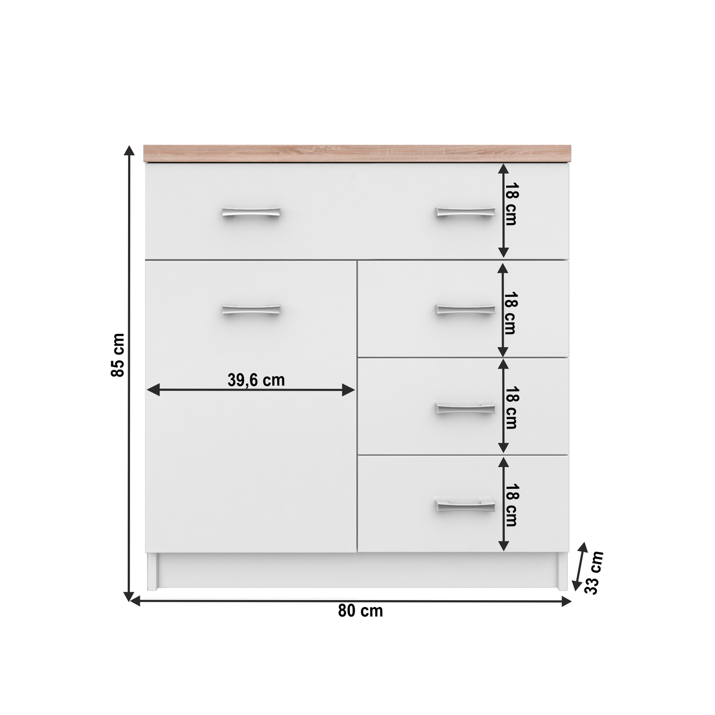 Comodă 1D4S, alb/stejar sonoma, TOPTY TYP 12