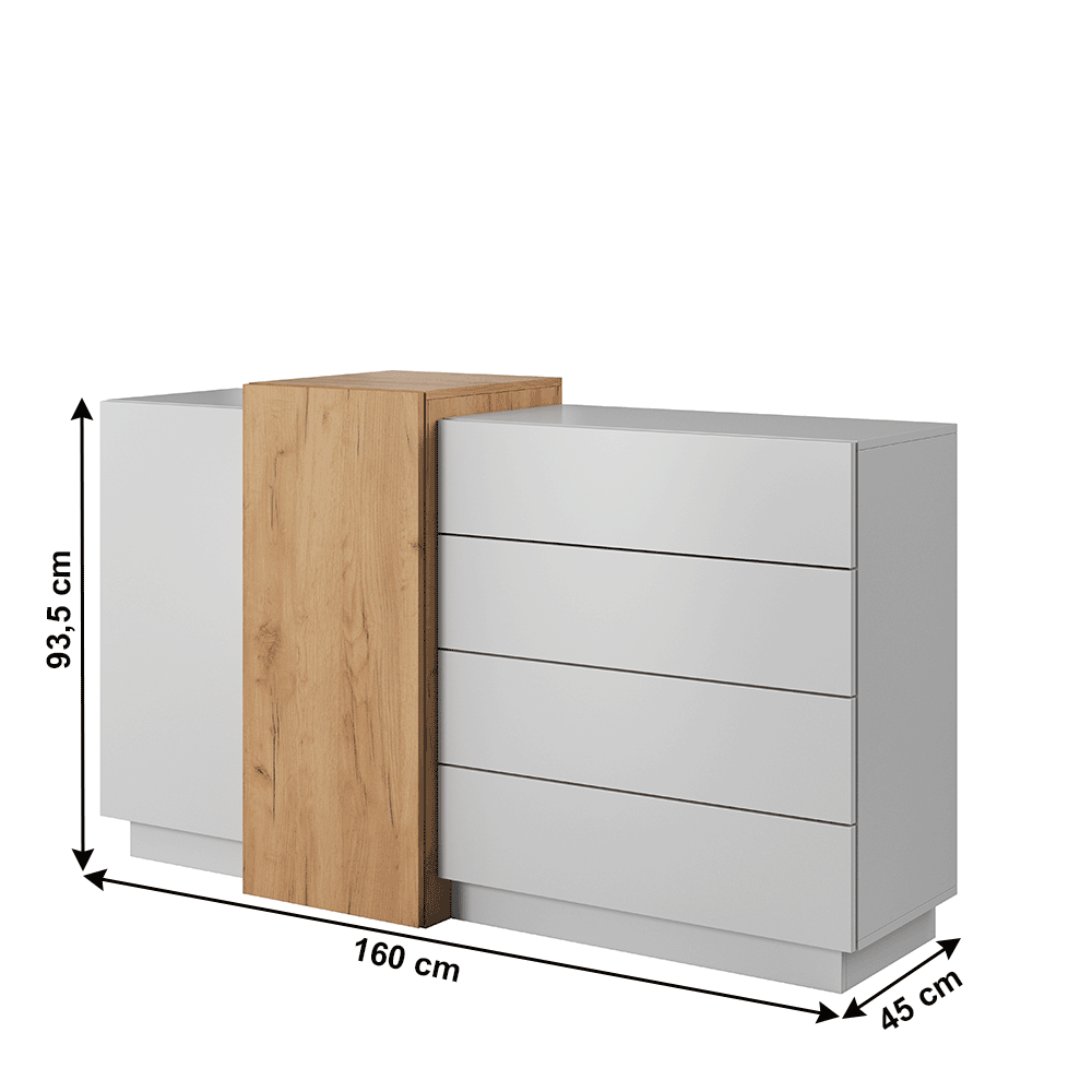 Comodă 2D4S, alb / stejar craft auriu, TRIO