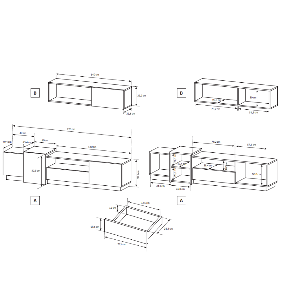 Perete camera de zi, stejar craft auriu / alb, TRIO