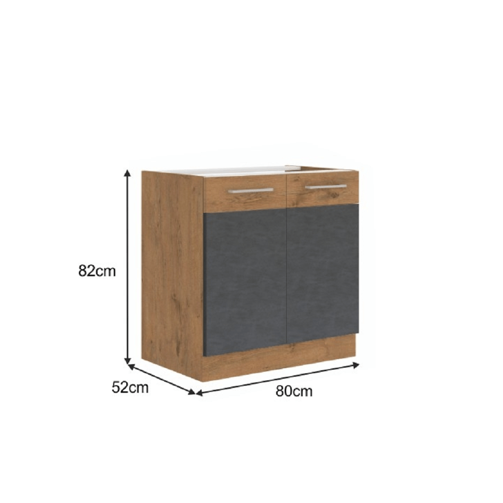 Dulap inferior, gri mat/stejar lancelot, VEGA 80 D 2F BB