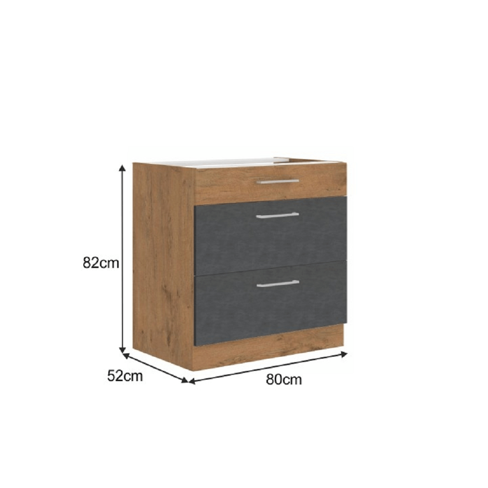 Dulap inferior, gri mat/stejar lancelot, VEGA 80 D 3S BB