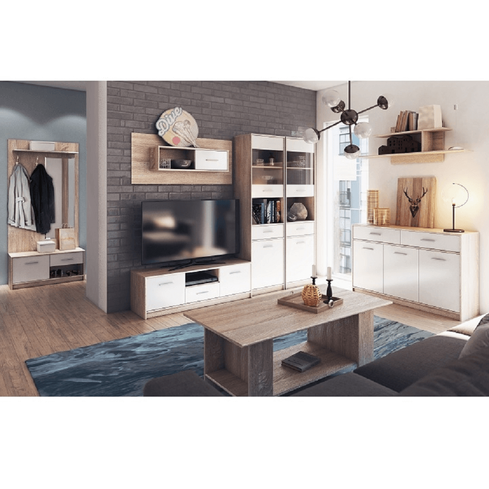 Vitrină 1D1W1S, alb/stejar sonoma, TEYO