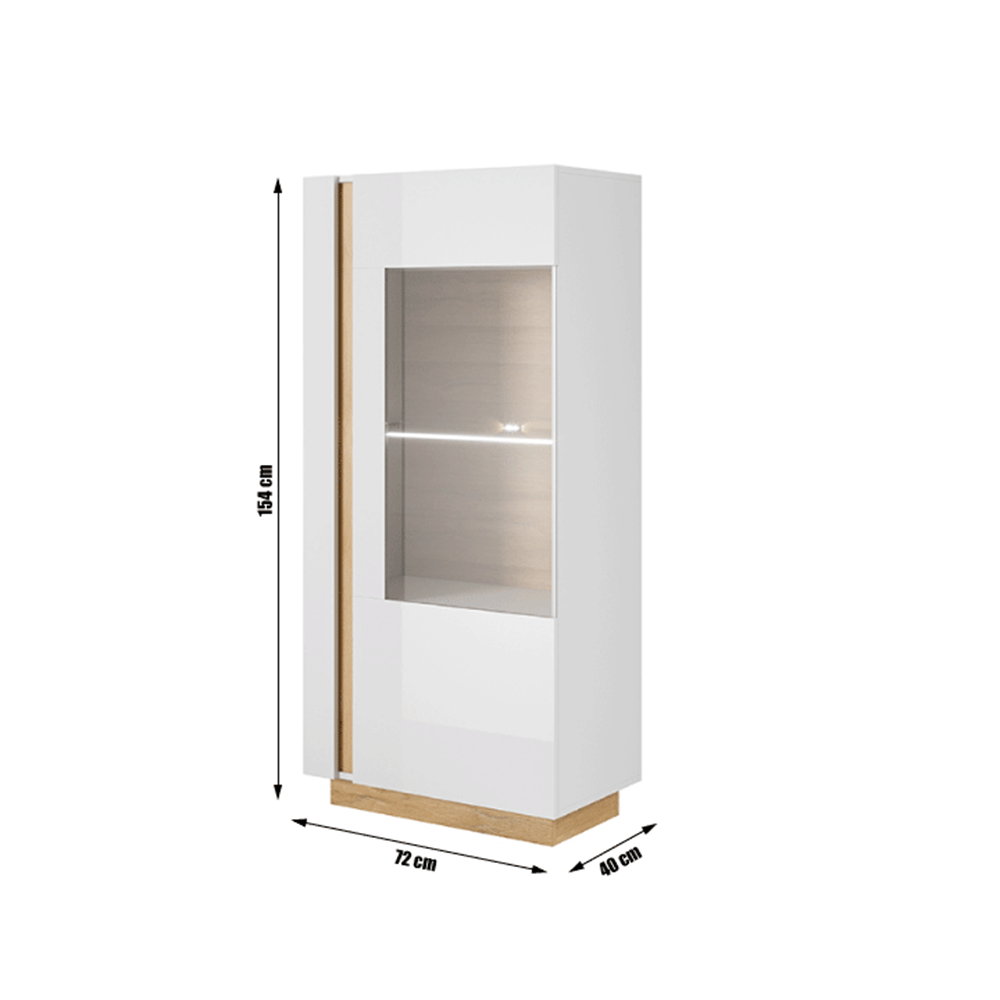 Vitrină 72, alb/stejar grandson/alb lucios, CITY