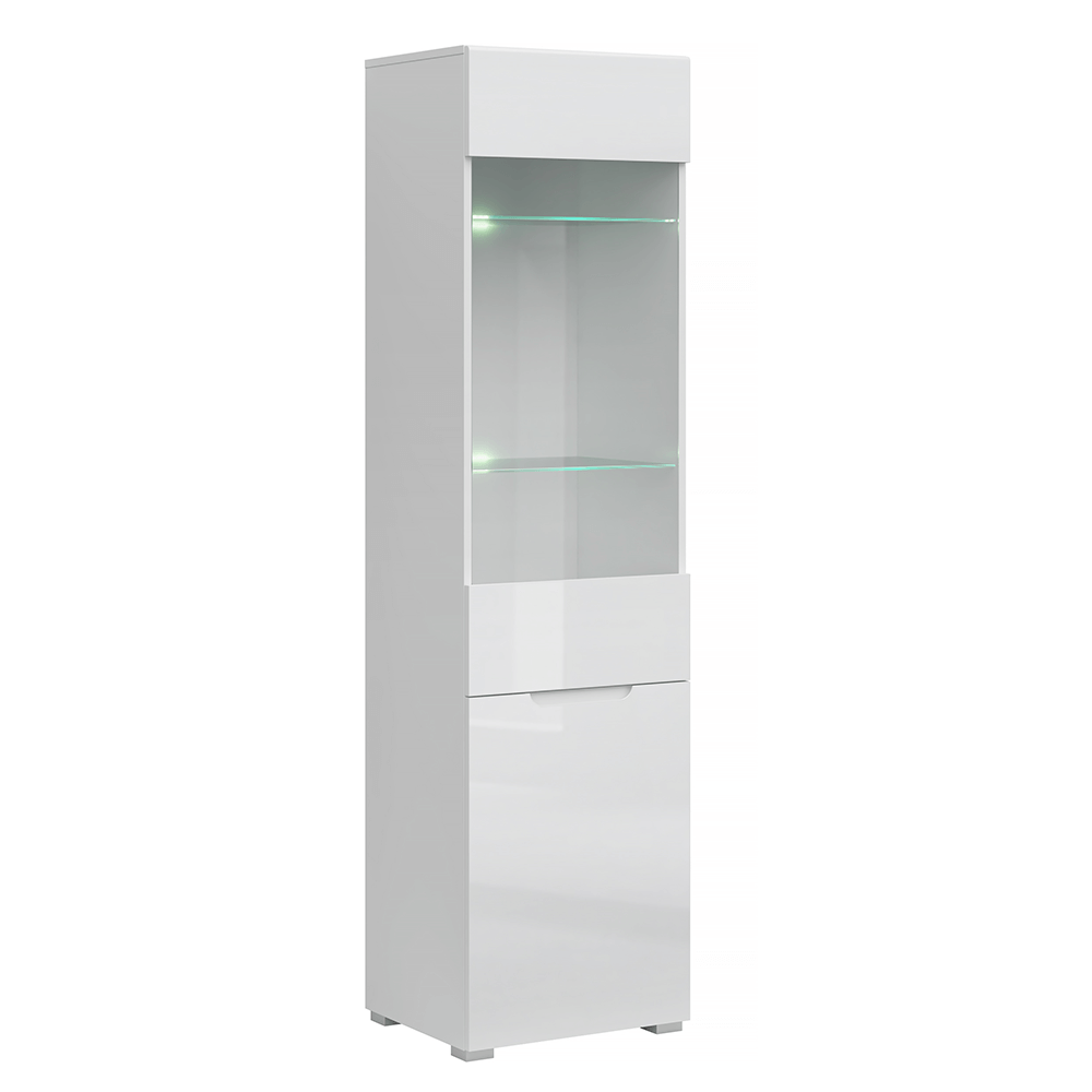 Vitrină 1D1W, alb / alb cu luciu extra ridicat HG, JOLK