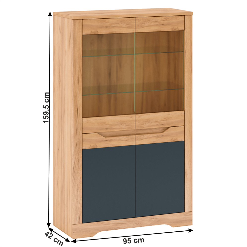 Vitrina C, stejar craft auriu / grafit gri, FIDEL