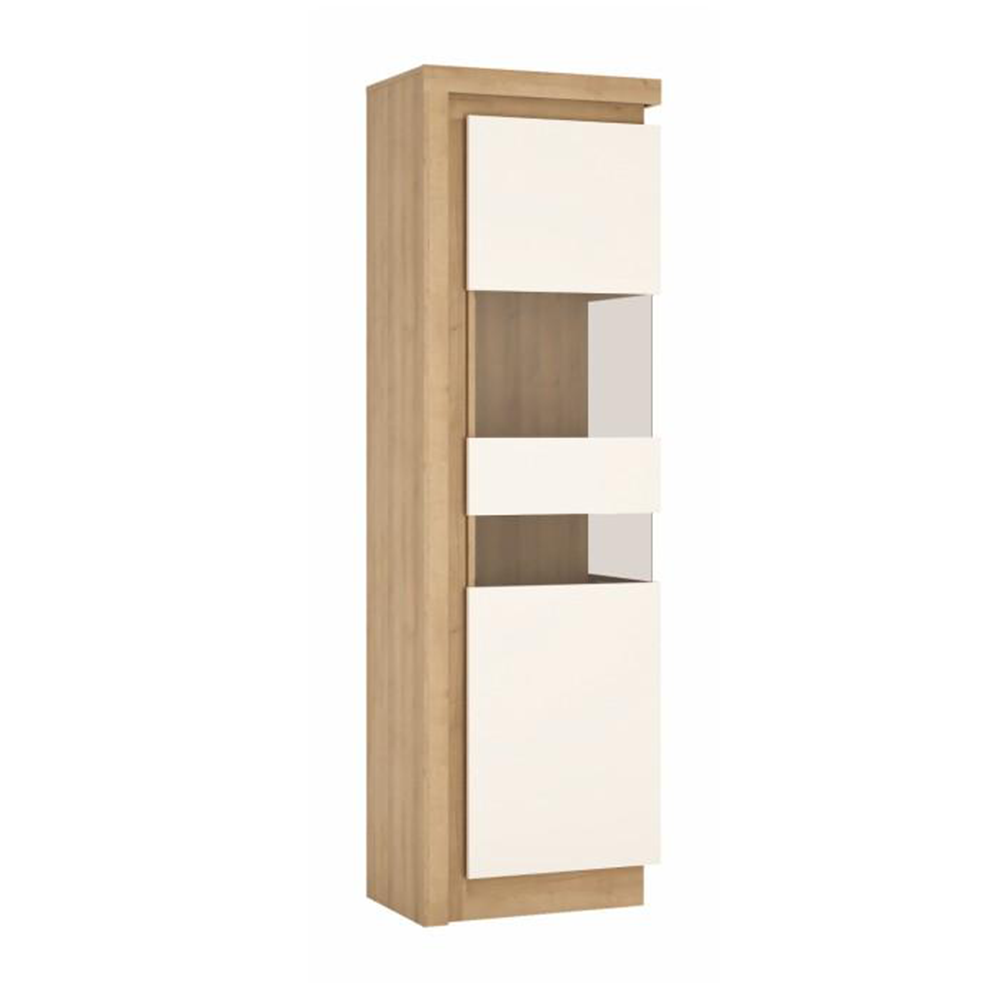 Vitrină LYOV03P, stejar riviera/alb cu luciu extra ridicat, LEONARDO