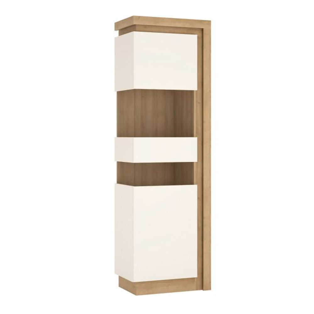 Vitrină LYOV03L, stejar riviera/alb cu luciu extra ridicat, LEONARDO