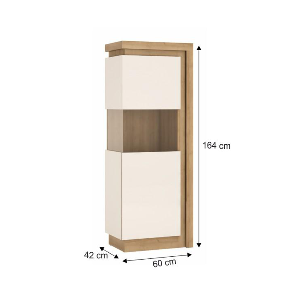 Vitrină LYOV01L, stejar riviera/alb cu luciu extra ridicat, LEONARDO