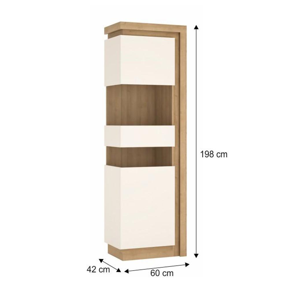 Vitrină LYOV03L, stejar riviera/alb cu luciu extra ridicat, LEONARDO