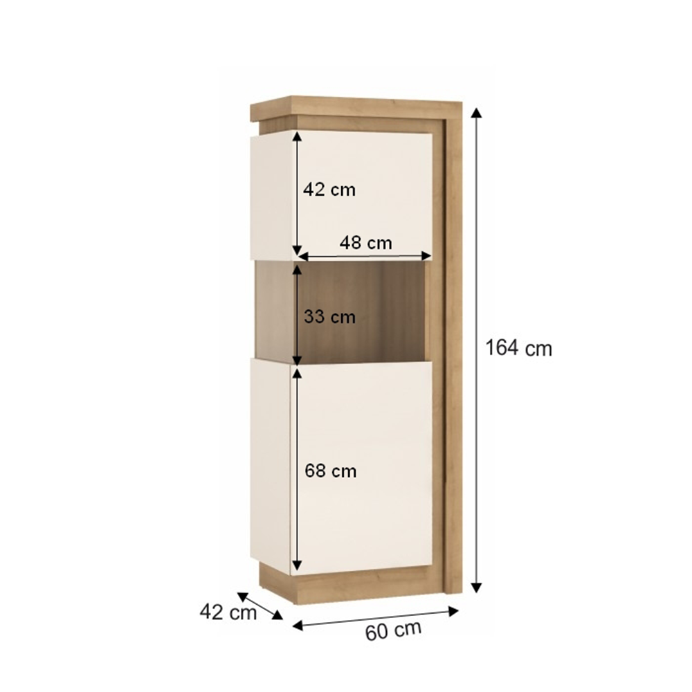 Vitrină LYOV01P, stejar riviera/alb cu luciu extra ridicat, LEONARDO