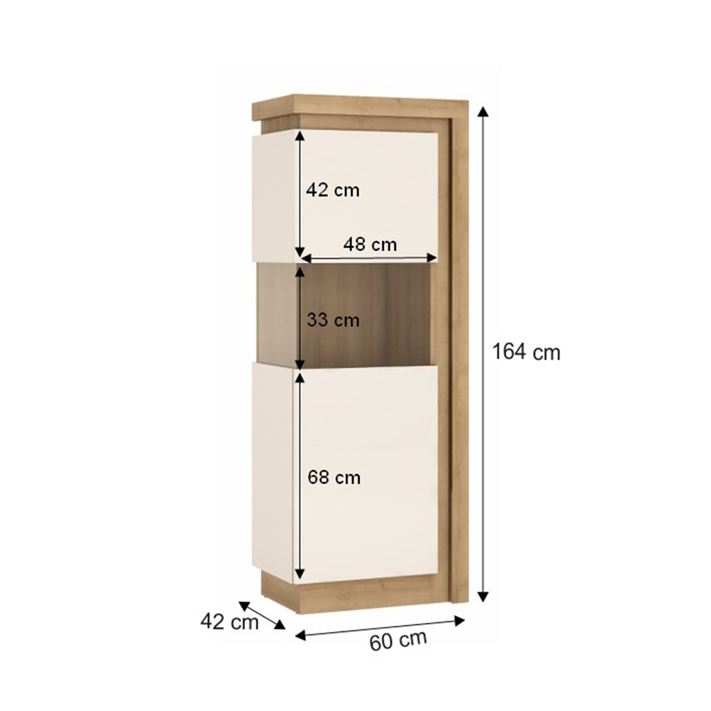 Vitrină LYOV01L, stejar riviera/alb cu luciu extra ridicat, LEONARDO