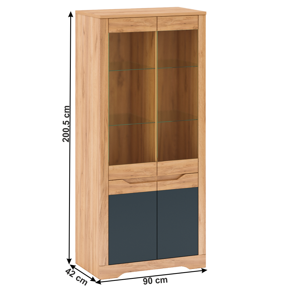 Vitrină H, stejar craft auriu / gri grafit, FIDEL