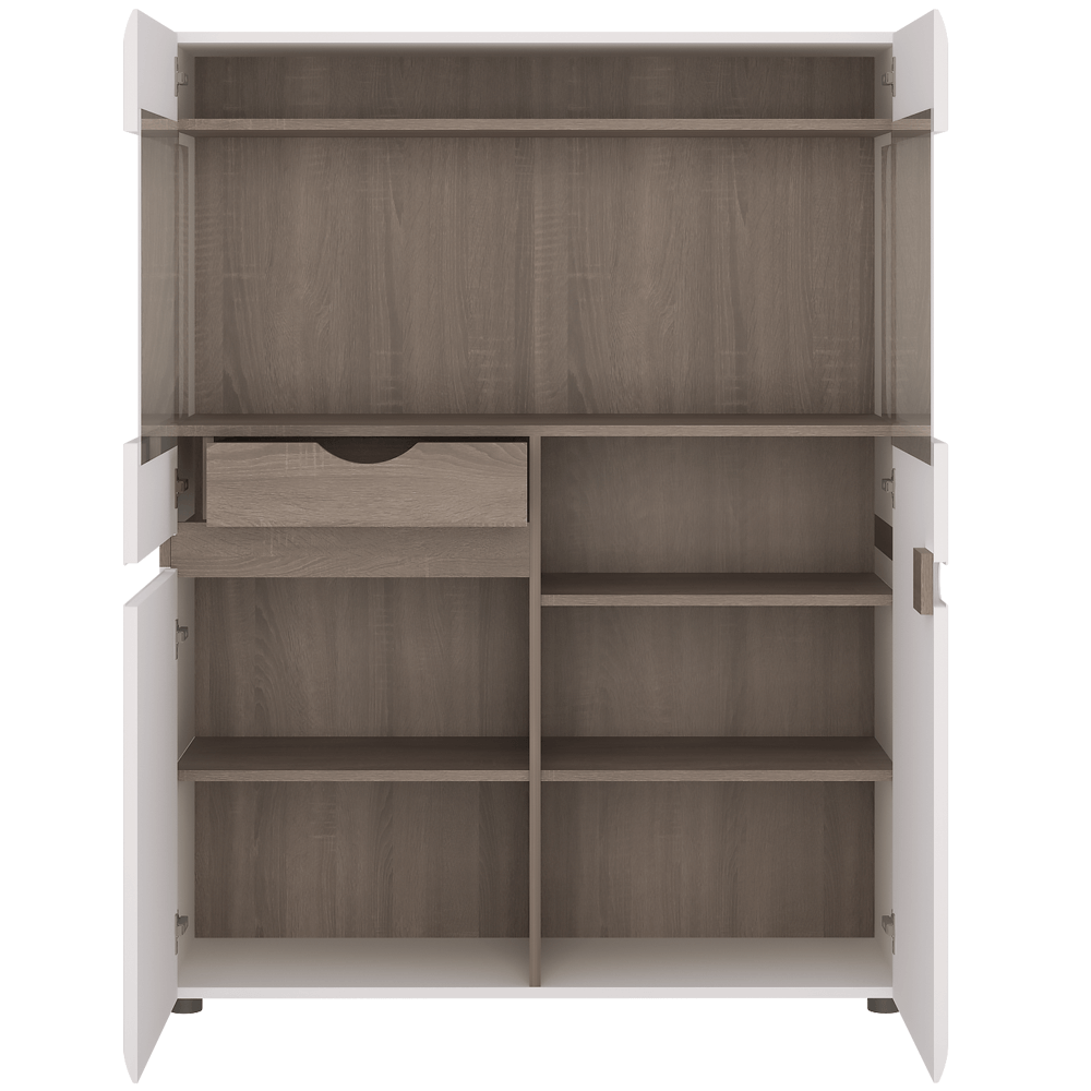 Vitrină, albă extra luciu ridicat HG/stejar sonoma închis, LYNATET TYP 33