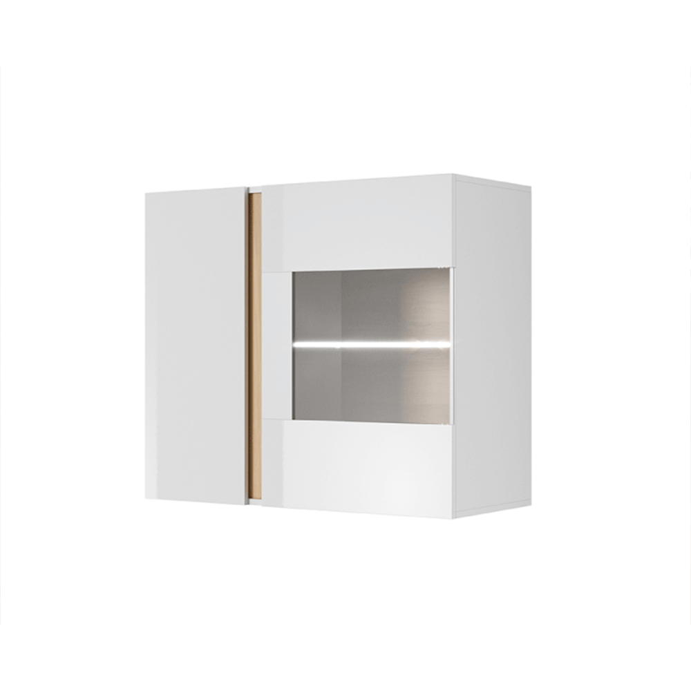 Vitrină suspendată 96, alb/stejar grandson/alb lucios, CITY