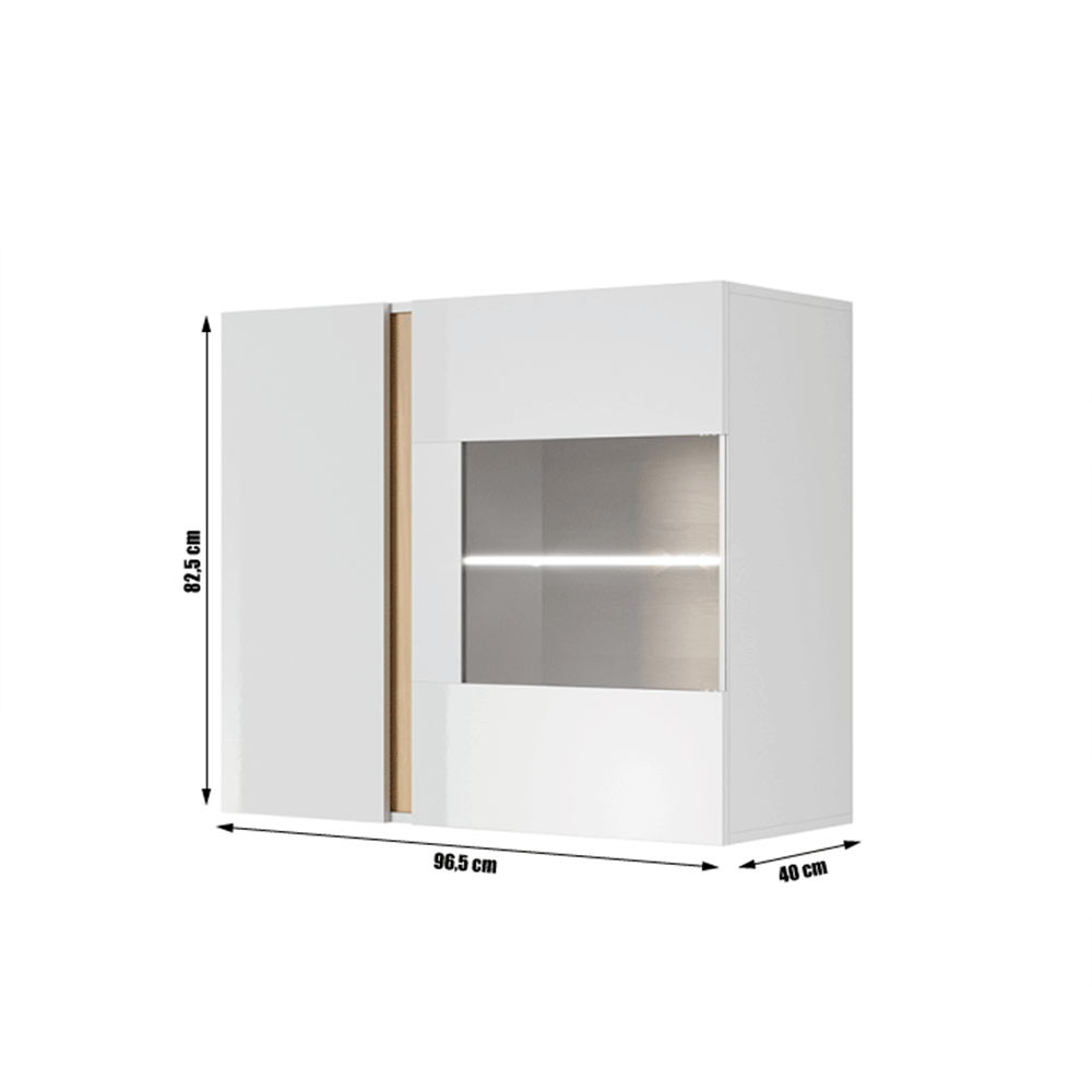 Vitrină suspendată 96, alb/stejar grandson/alb lucios, CITY