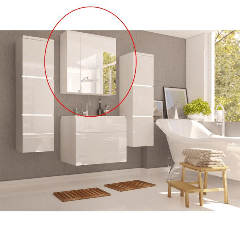 Dulap cu oglindă, alb/alb cu luciu extra ridicat HG, MASON WH14