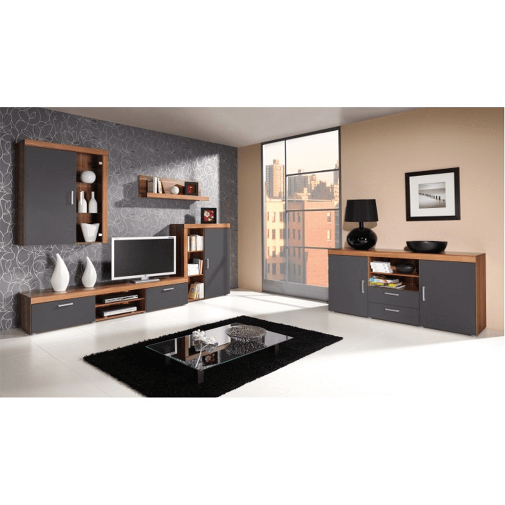 Vitrină suspendabilă CHERIS 4, prun/grafit gri