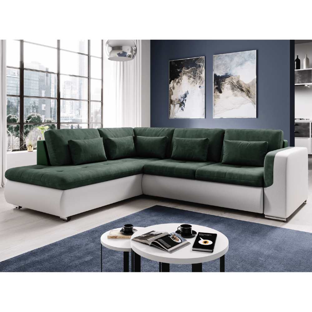 Canapea extensibilă, alb/verde, stânga, FURUD L ROH