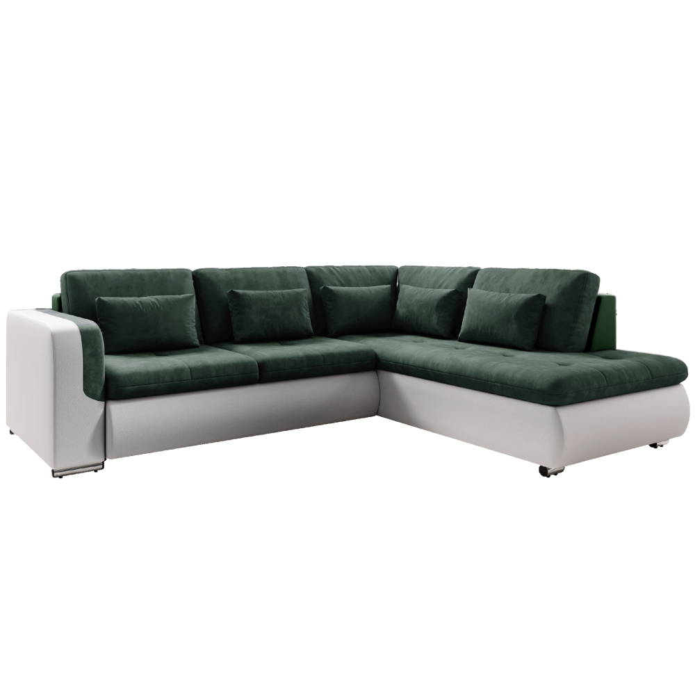 Canapea extensibilă, alb/verde, dreapta, FURUD L ROH