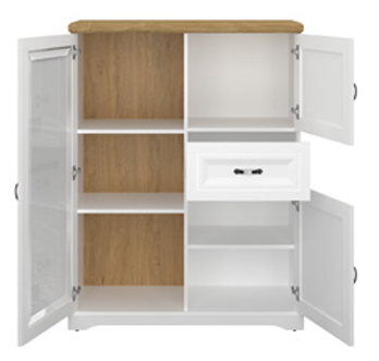 RIVA Vitrina REG1W2D1S, alb/ stejar harbor, 103 x 41 x 134 cm