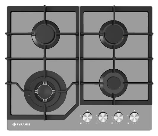 Plita gaz Pyramis 60PG 6614 Grey Glass, Wok si Fonta