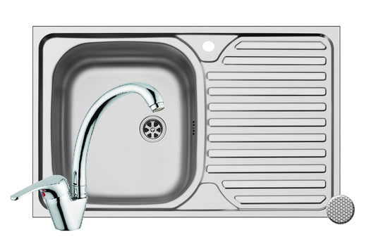 Set chiuveta inox CORE 1B1D ST LN si baterie SERENO crom