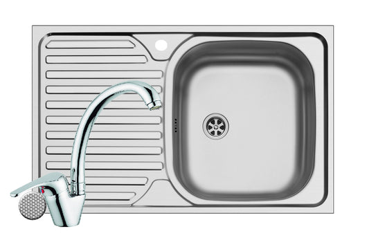 Set chiuveta inox CORE 1B1D DR LN si baterie SERENO crom
