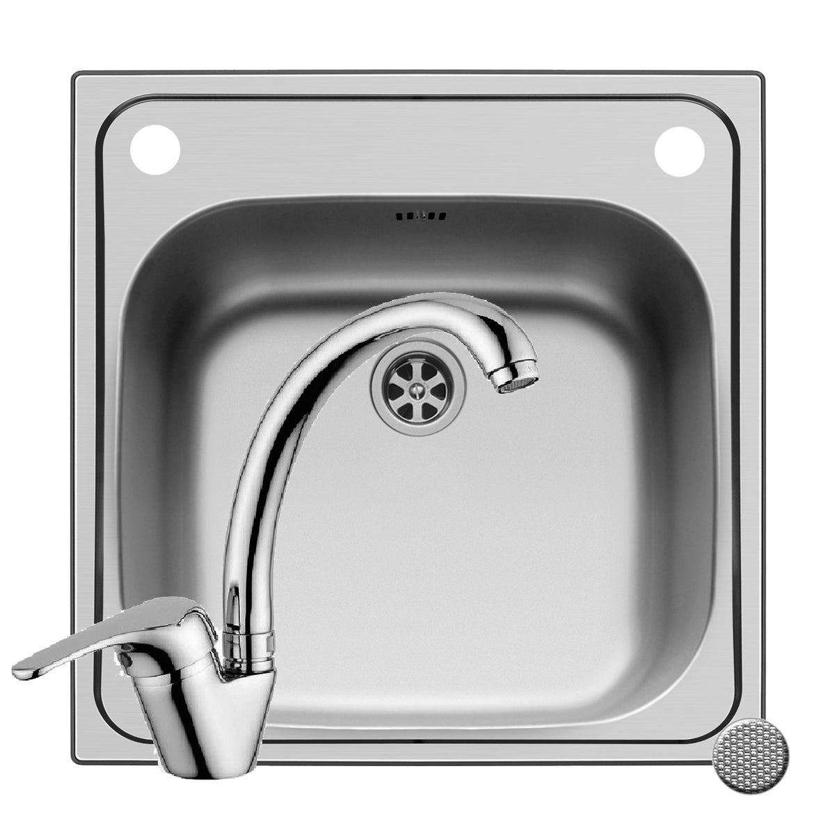 Set chiuveta inox INSET 1B 50x50 LN si baterie SERENO crom