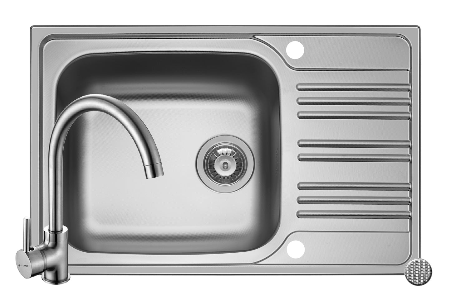 Set chiuveta inox INSET 1B1D LN si baterie BELLO crom