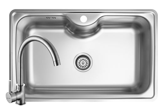 Set chiuveta inox INSET 1B 80x50 SM si baterie BELLO crom