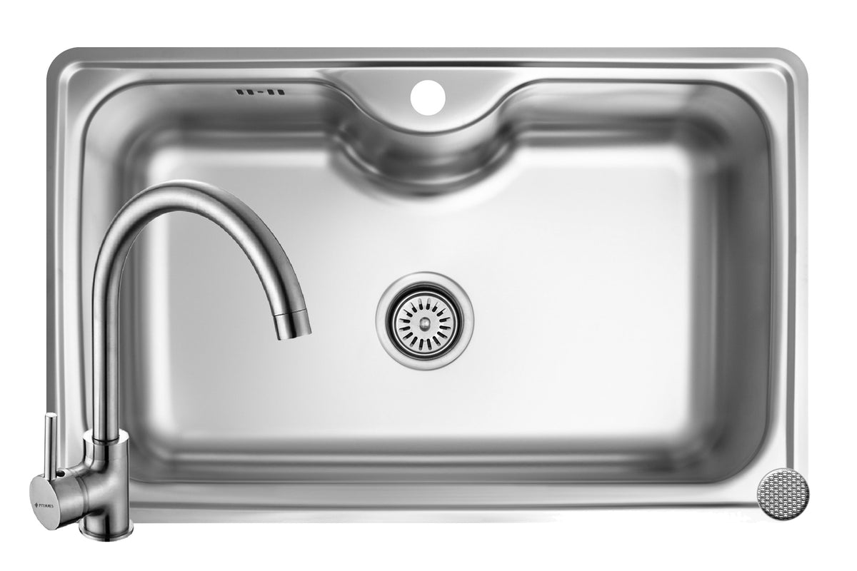 Set chiuveta inox INSET 1B 80x50 LN si baterie BELLO crom
