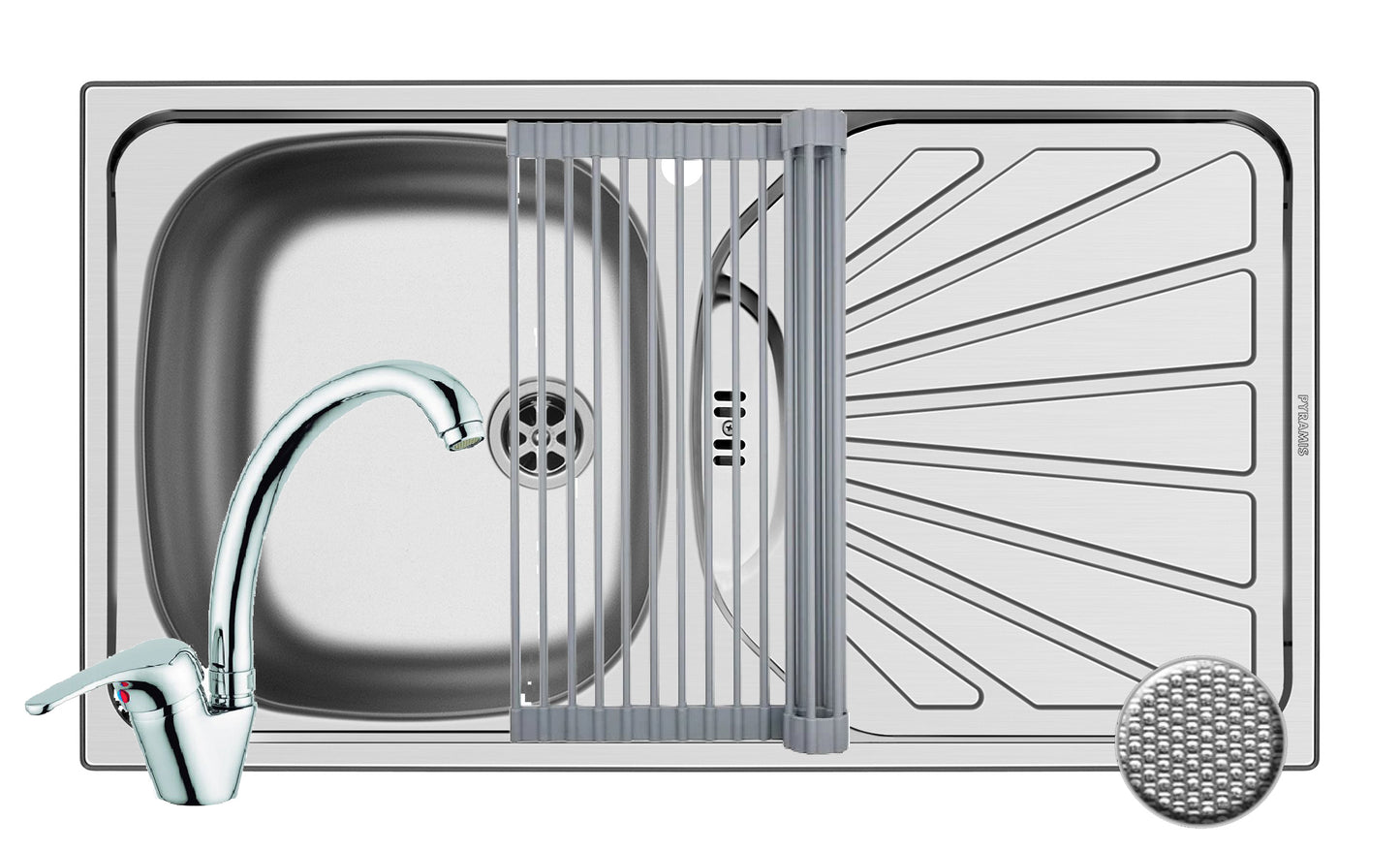 Set chiuveta inox ET 78 1B1D ST LN, baterie SERENO crom si Roll Up