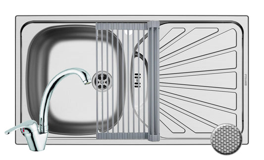Set chiuveta inox ET 78 1B1D ST LN, baterie SERENO crom si Roll Up