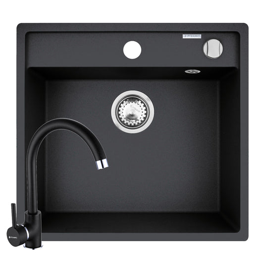 Set chiuveta granit CAMEA 53x50 si baterie Eco Bello Black