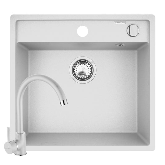 Set chiuveta granit CAMEA 53x50 si baterie Eco Bello White