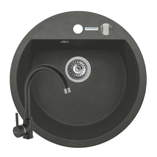 Set chiuveta granit MIDO Ø51 si baterie Eco Bello Black