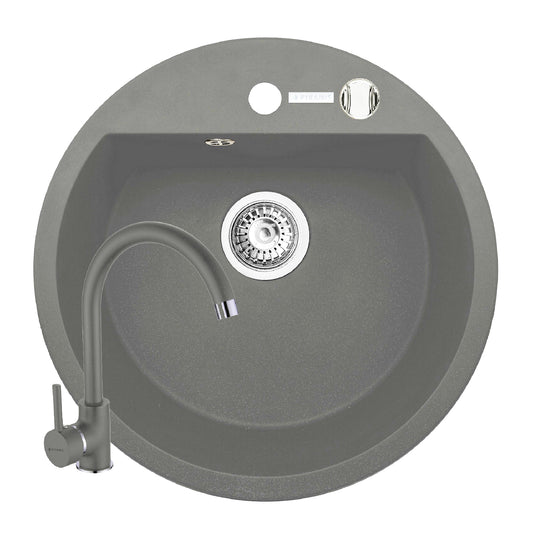 Set chiuveta granit MIDO Ø51 si baterie Eco Bello Grey