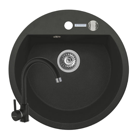 Set chiuveta granit MIDO Ø51 si baterie Eco Bello Carbon