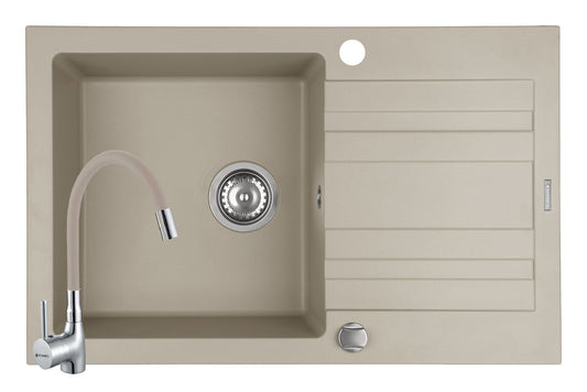 Set chiuveta granit NAXOS 1B1D 79x50 si baterie Eco Flessi Beige