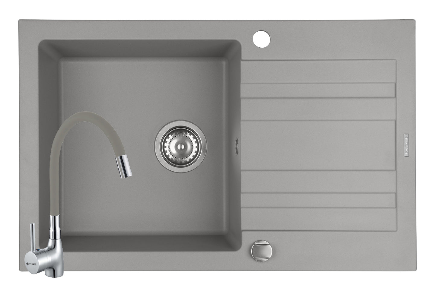 Set chiuveta granit NAXOS 1B1D 79x50 si baterie Eco Flessi Grey