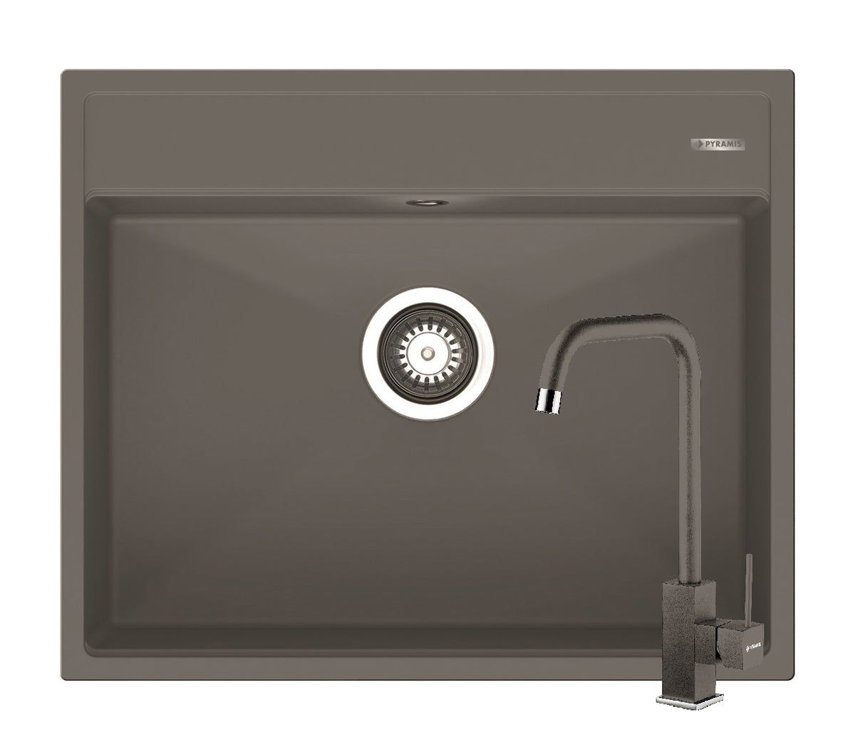 Set chiuveta granit ITHAKA 1B 61x51 si baterie ADELITA Iron Grey