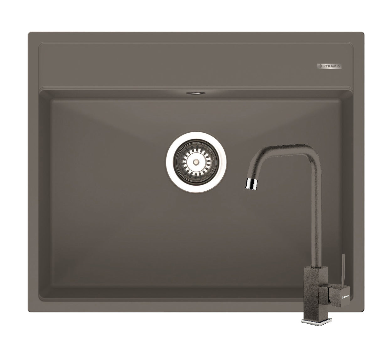 Set chiuveta granit ITHAKA 1B 61x51 si baterie ADELITA Iron Grey